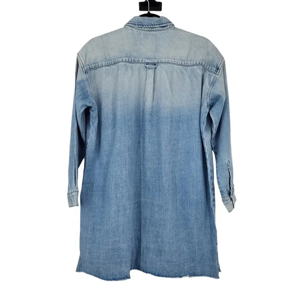 GRLFRND Shaun Denim Oversized Shirt Dress in Tangled Up Ray Hem Size XS